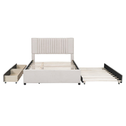 Upholstered Platform Bed With Drawers, Classic Headboard Design