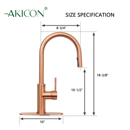 Copper Pull Out Kitchen Faucet with Deck Plate, Single Level Solid Brass Kitchen Sink Faucets with Pull Down Sprayer-AK96416C