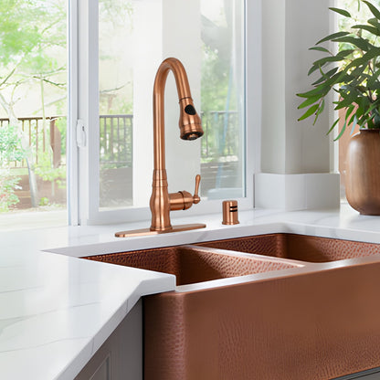 Pull Out Kitchen Faucet with Deck Plate, Single Level Solid Brass Kitchen Sink Faucets with Pull Down Sprayer-AK96418-D-C