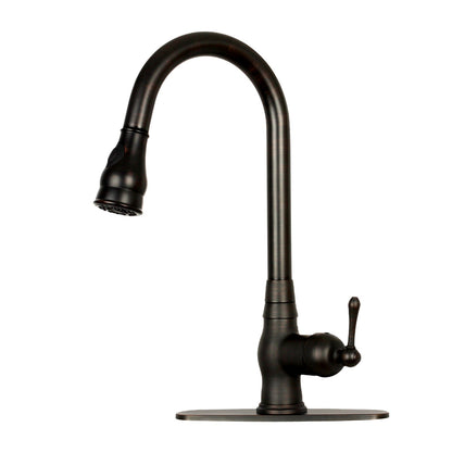 Pull Out Kitchen Faucet with Deck Plate, Single Level Solid Brass Kitchen Sink Faucets with Pull Down Sprayer-AK96418-D-C