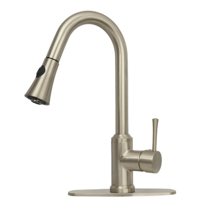 Copper Pull Out Kitchen Faucet with Deck Plate, Single Level Solid Brass Kitchen Sink Faucets with Pull Down Sprayer-AK96466C