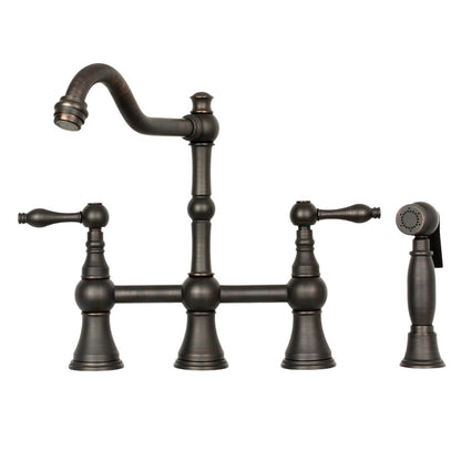 Two-Handles Copper Bridge Kitchen Faucet with Side Sprayer - AK96718C