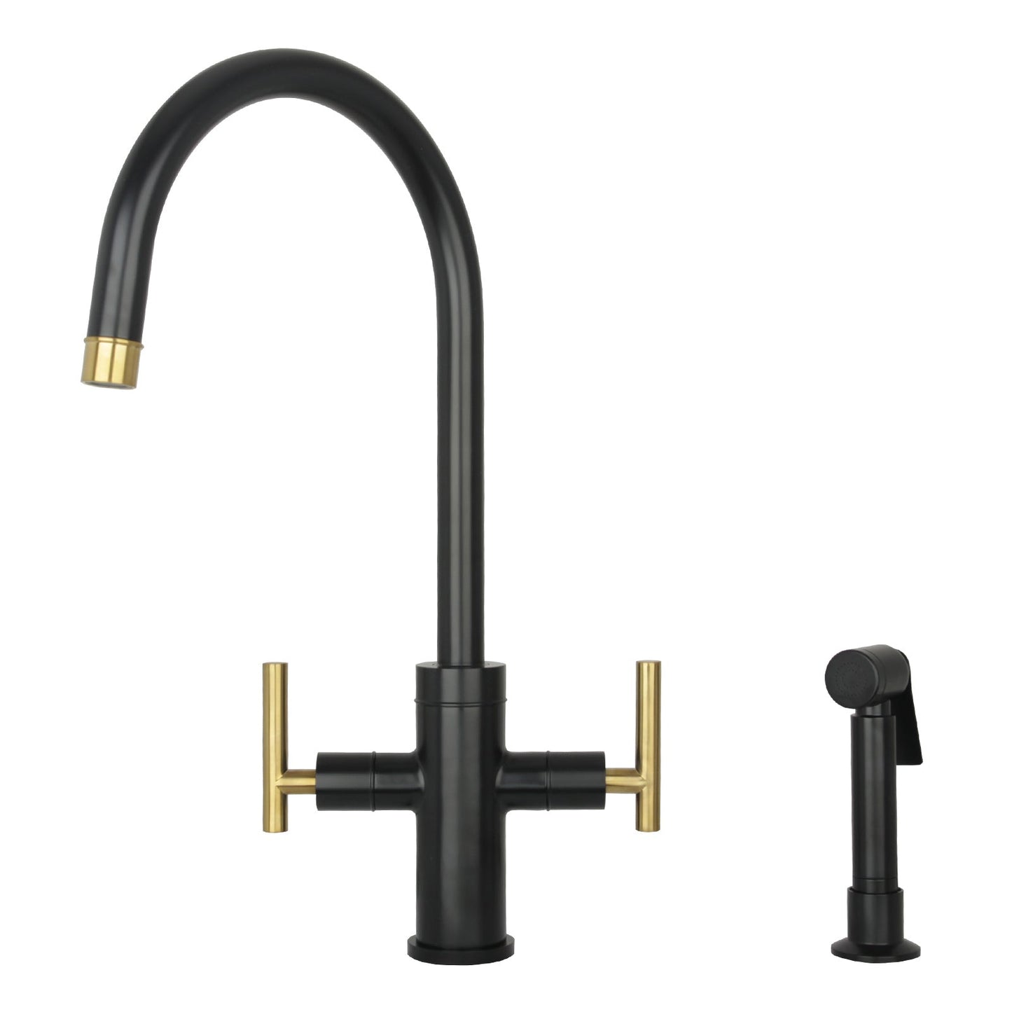 Two-Handle Copper Widespread Kitchen Faucet with Side Sprayer