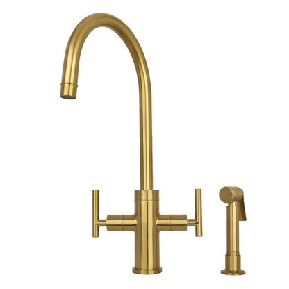 Two-Handle Copper Widespread Kitchen Faucet with Side Sprayer