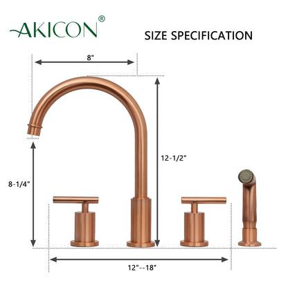 Two-Handles Copper Widespread Kitchen Faucet with Plastic Side Sprayer
