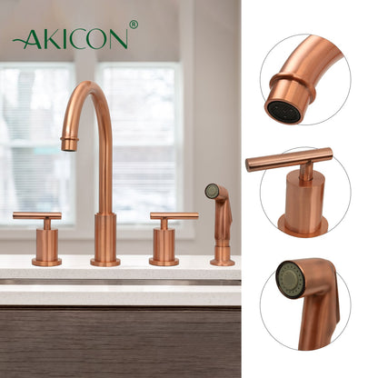 Two-Handles Copper Widespread Kitchen Faucet with Plastic Side Sprayer