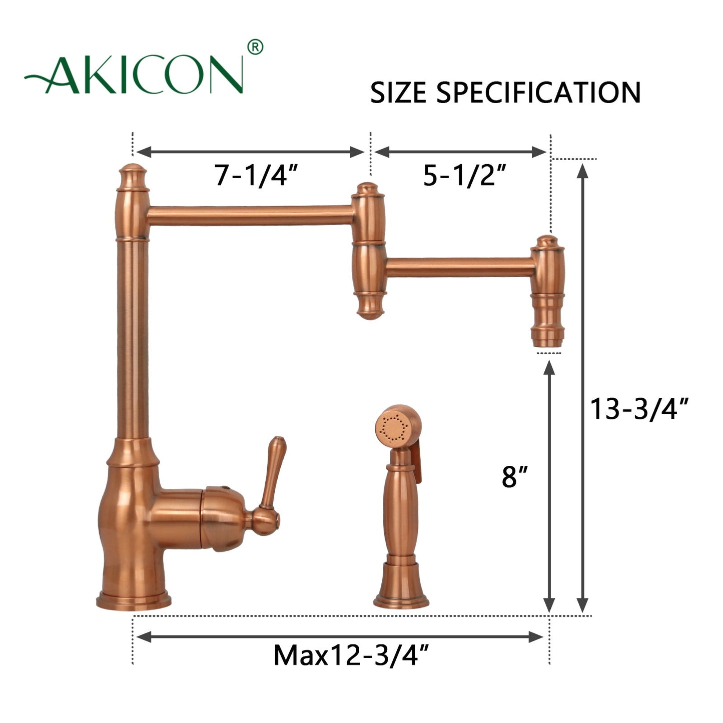 One-Handle Copper Pot Filler Kitchen Faucet with Side Sprayer