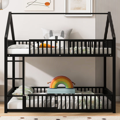 Metal House Bunk Bed With Fence And Door
