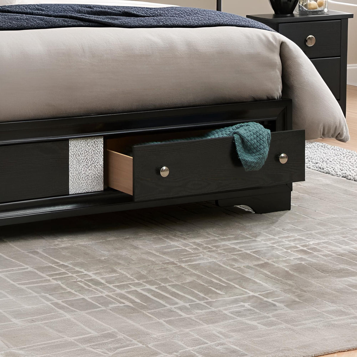 Madrid - Queen Bed With Storage Drawers And Nickel Handles - Black