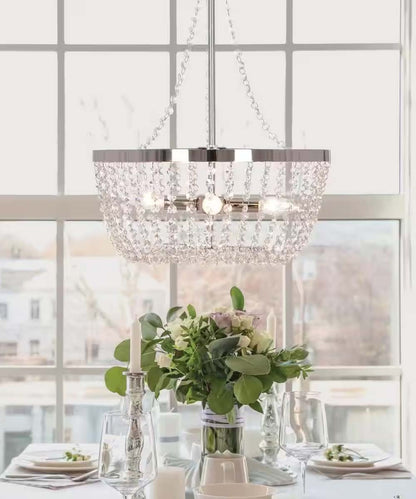 Alsy 16"W 4-Lights Bling Polished Nickel Pendant Chandelier with Crystal Glass Beads