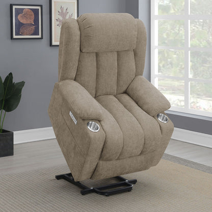 Beca - Upholstered Power Lift Recliner With Cupholders And USB Charging