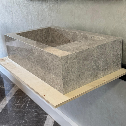 Custom Marble Sink, Handmade Custom Tundra Grey Marble Sink, Marble Vanity Top Sink, Sink For Bathroom, Marble Vessel Sink,Marble Countertop (NS-066)