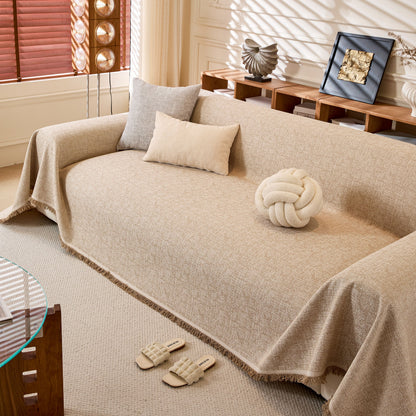 Natural Textured Linen Couch Cover, Breathable & Hypoallergenic Furniture Protector