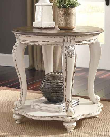 Realyn - Round End Table - White / Brown
