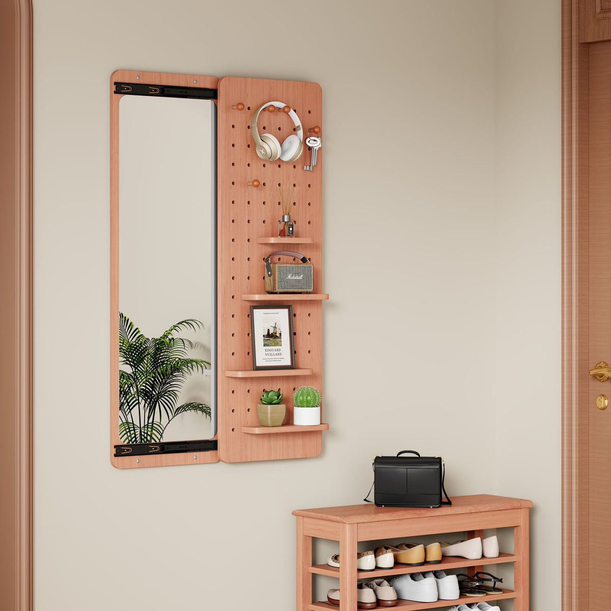 Wall Mounted Full Length Mirror With Shelf And Hook