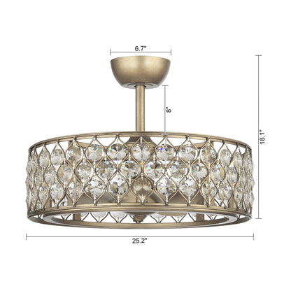 25" Modern Downrod Mount Crystal Fandelier with Lighting and Remote Control