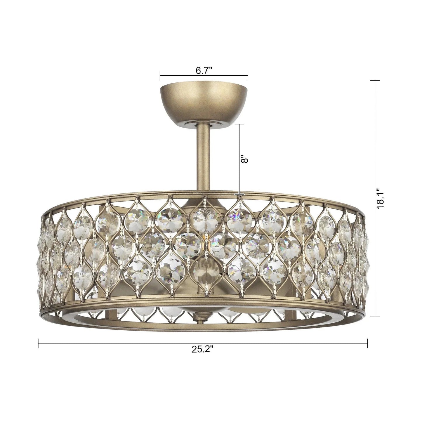 25" Modern Downrod Mount Crystal Fandelier with Lighting and Remote Control