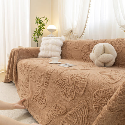 Luxury 3D Butterfly Jacquard Sofa Throw Blanket, Ultra-Soft Plush Fleece Couch Cover