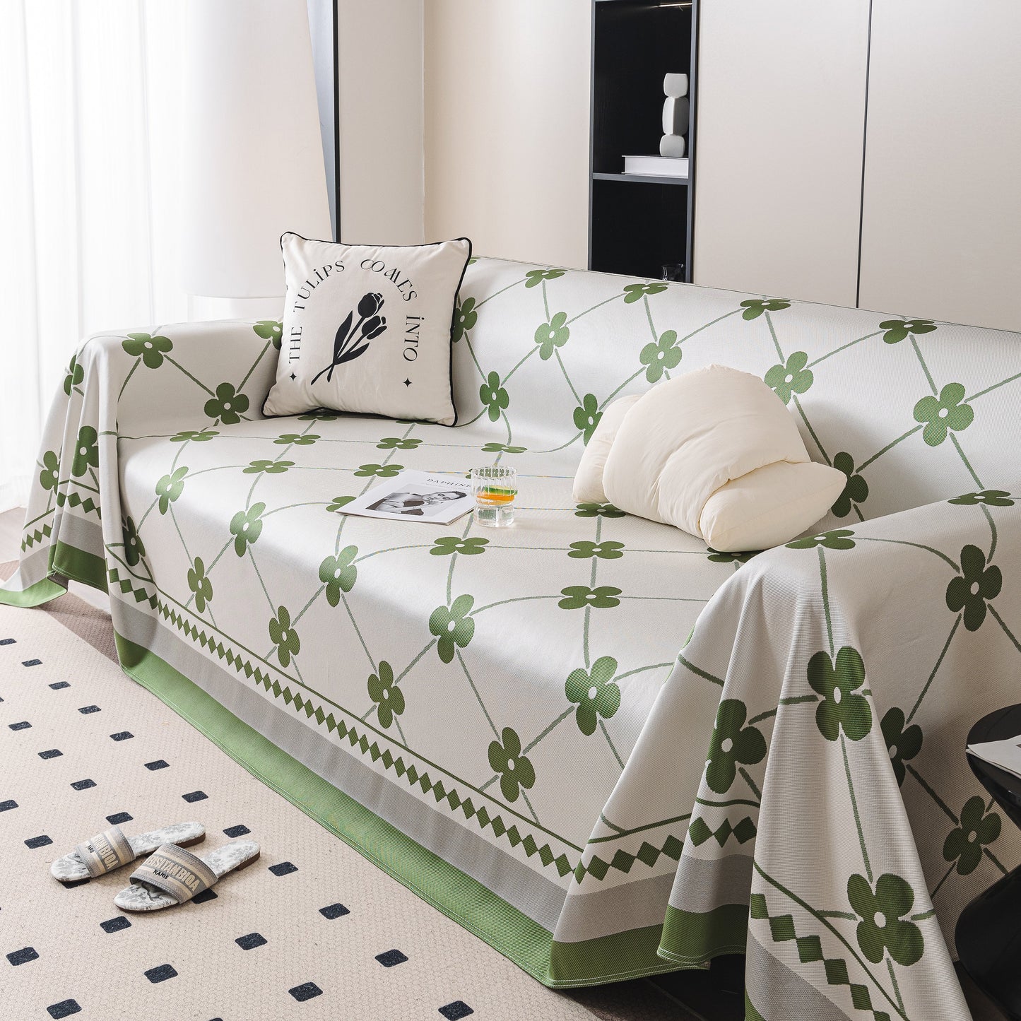 Cooling Four-Leaf Clover Hope Faith Love Luck Summer Comfy Ice Silk Furniture Throw Covers for Sofas