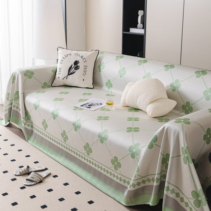 Cooling Four-Leaf Clover Hope Faith Love Luck Summer Comfy Ice Silk Furniture Throw Covers for Sofas