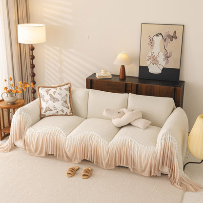 Luxury Sofa Throw Cover with Elegant Ruffled Skirt, Soft Decorative Couch Protector