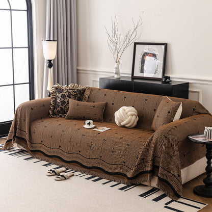 Chenille Couch Throw Cover Decorative Herringbone Sofa Blanket Protector for Couch