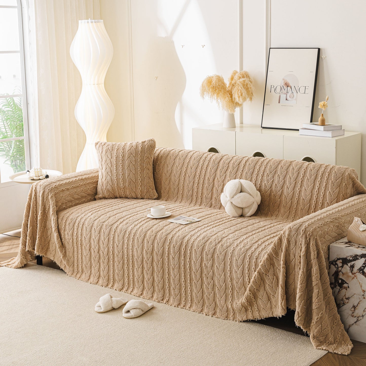 Thick Cozy 3D Cable Sofa Throw Cover, Plush Jacquard Warm Fleece Throw Blanket