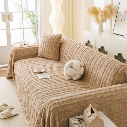Thick Cozy 3D Cable Sofa Throw Cover, Plush Jacquard Warm Fleece Throw Blanket