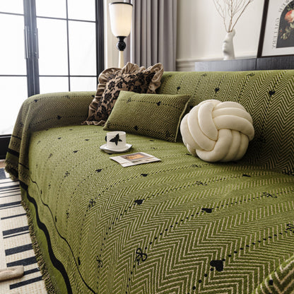 Chenille Couch Throw Cover Decorative Herringbone Sofa Blanket Protector for Couch