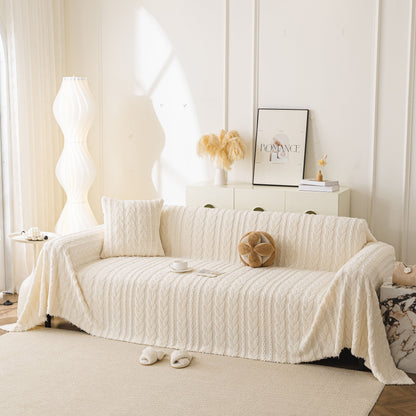 Thick Cozy 3D Cable Sofa Throw Cover, Plush Jacquard Warm Fleece Throw Blanket
