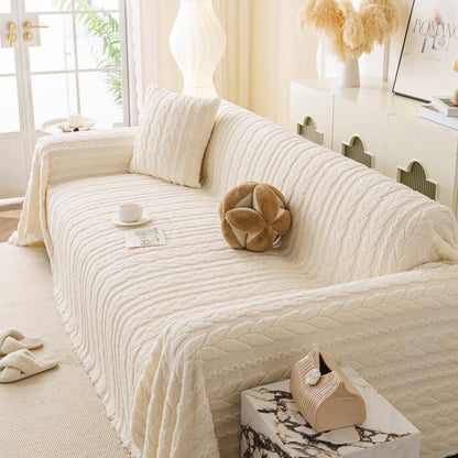 Thick Cozy 3D Cable Sofa Throw Cover, Plush Jacquard Warm Fleece Throw Blanket