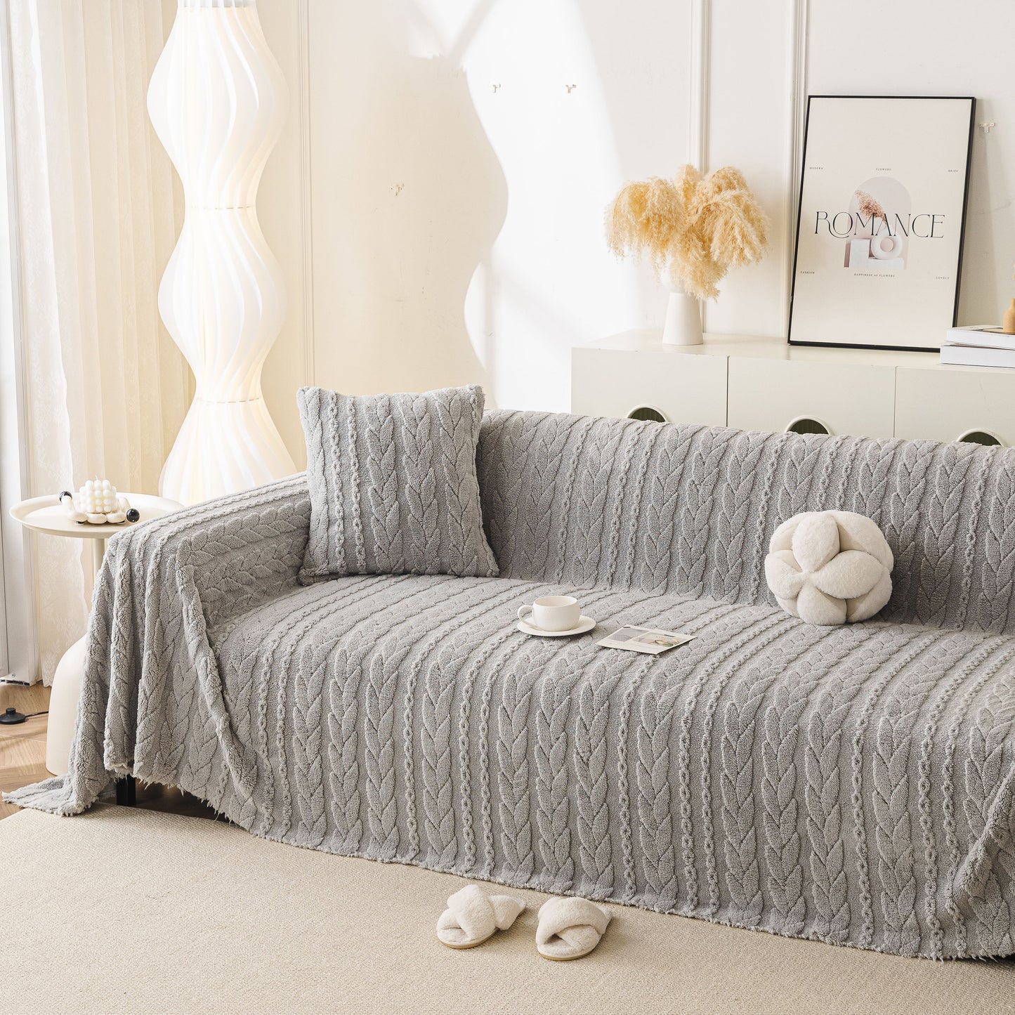 Thick Cozy 3D Cable Sofa Throw Cover, Plush Jacquard Warm Fleece Throw Blanket