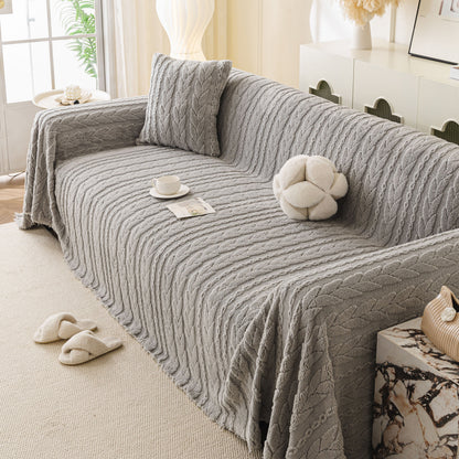 Thick Cozy 3D Cable Sofa Throw Cover, Plush Jacquard Warm Fleece Throw Blanket