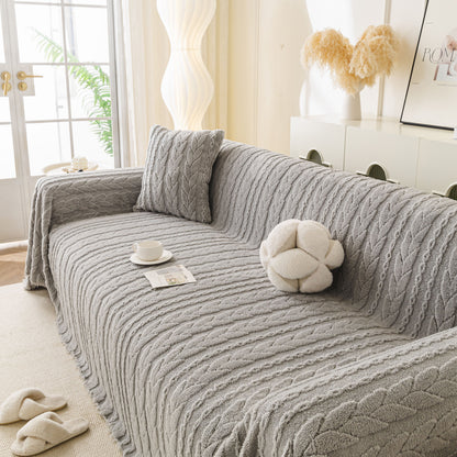 Thick Cozy 3D Cable Sofa Throw Cover, Plush Jacquard Warm Fleece Throw Blanket