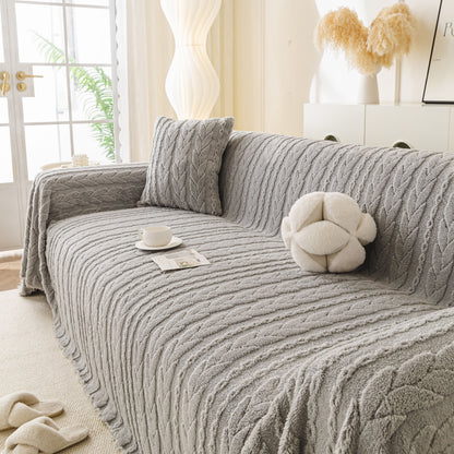 Thick Cozy 3D Cable Sofa Throw Cover, Plush Jacquard Warm Fleece Throw Blanket