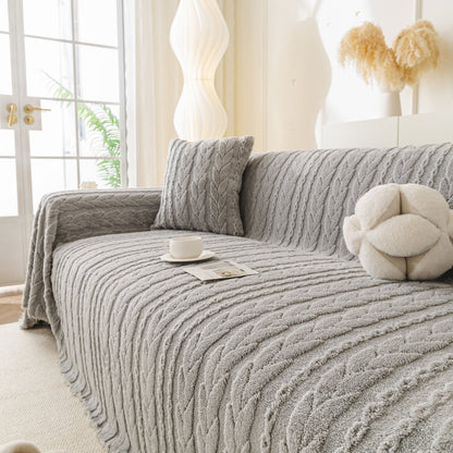Thick Cozy 3D Cable Sofa Throw Cover, Plush Jacquard Warm Fleece Throw Blanket