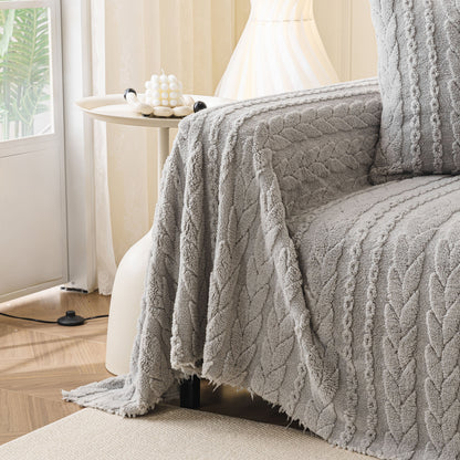 Thick Cozy 3D Cable Sofa Throw Cover, Plush Jacquard Warm Fleece Throw Blanket