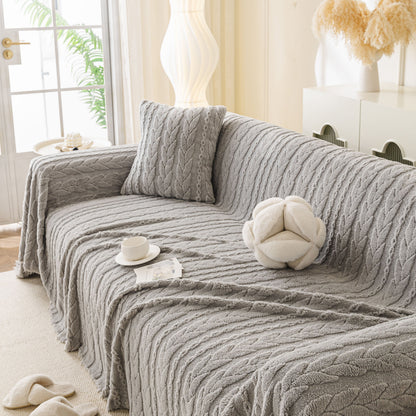 Thick Cozy 3D Cable Sofa Throw Cover, Plush Jacquard Warm Fleece Throw Blanket