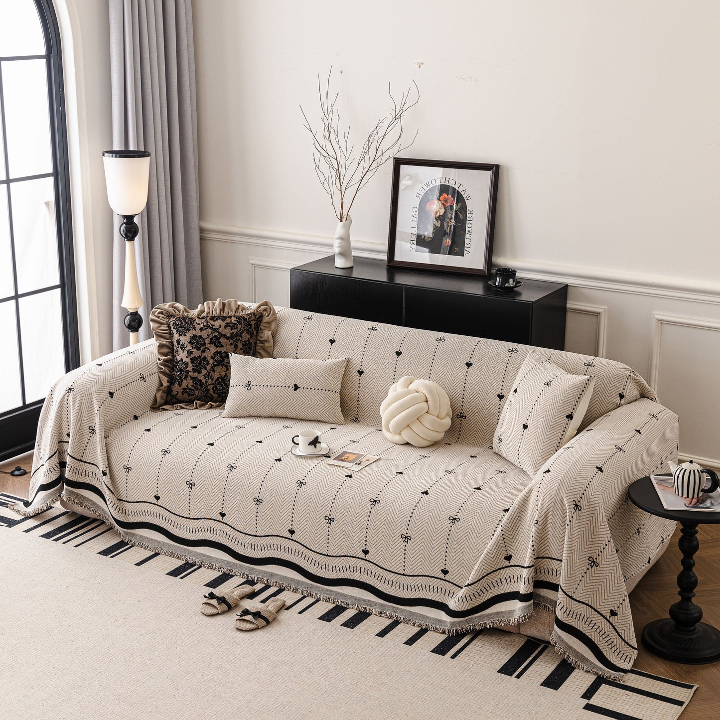 Chenille Couch Throw Cover Decorative Herringbone Sofa Blanket Protector for Couch