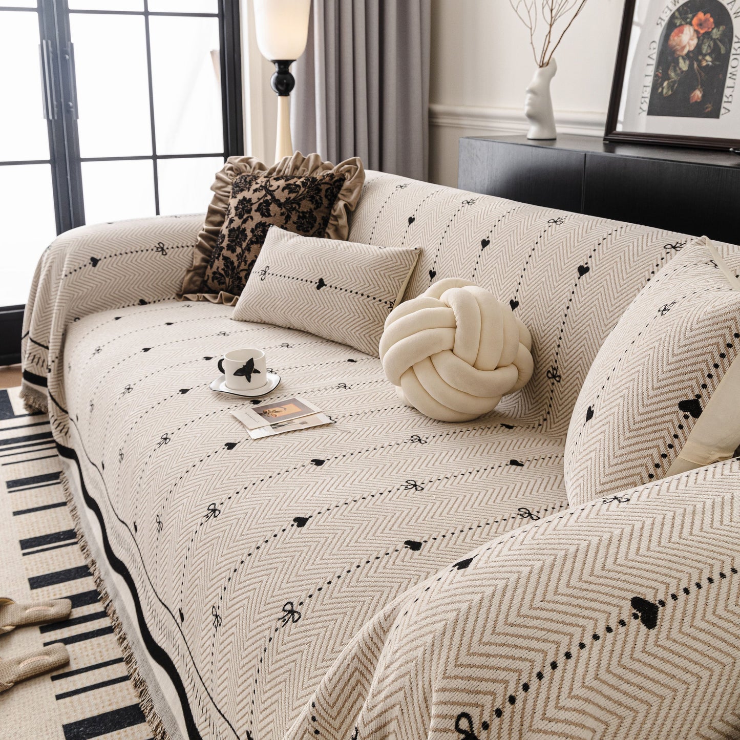 Chenille Couch Throw Cover Decorative Herringbone Sofa Blanket Protector for Couch