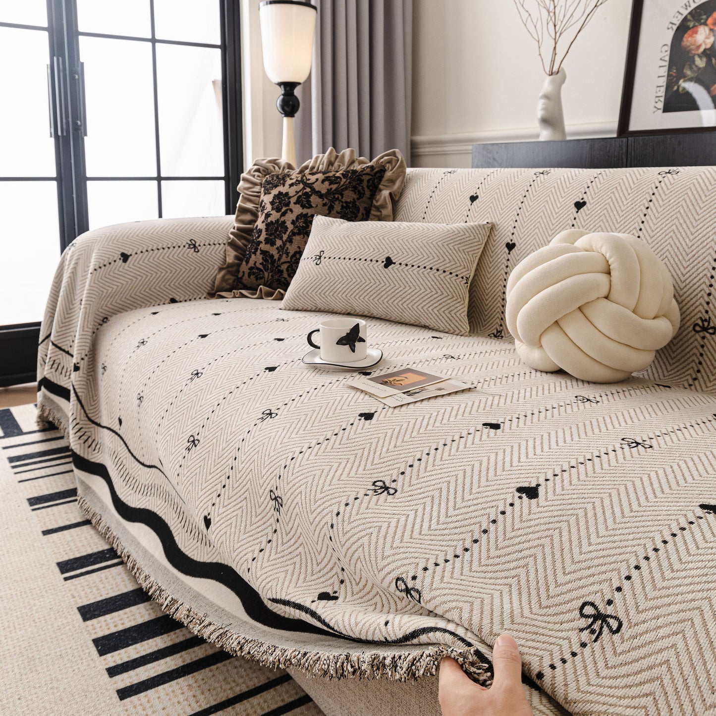 Chenille Couch Throw Cover Decorative Herringbone Sofa Blanket Protector for Couch
