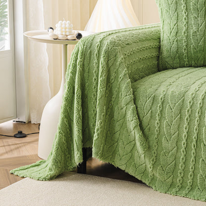 Thick Cozy 3D Cable Sofa Throw Cover, Plush Jacquard Warm Fleece Throw Blanket