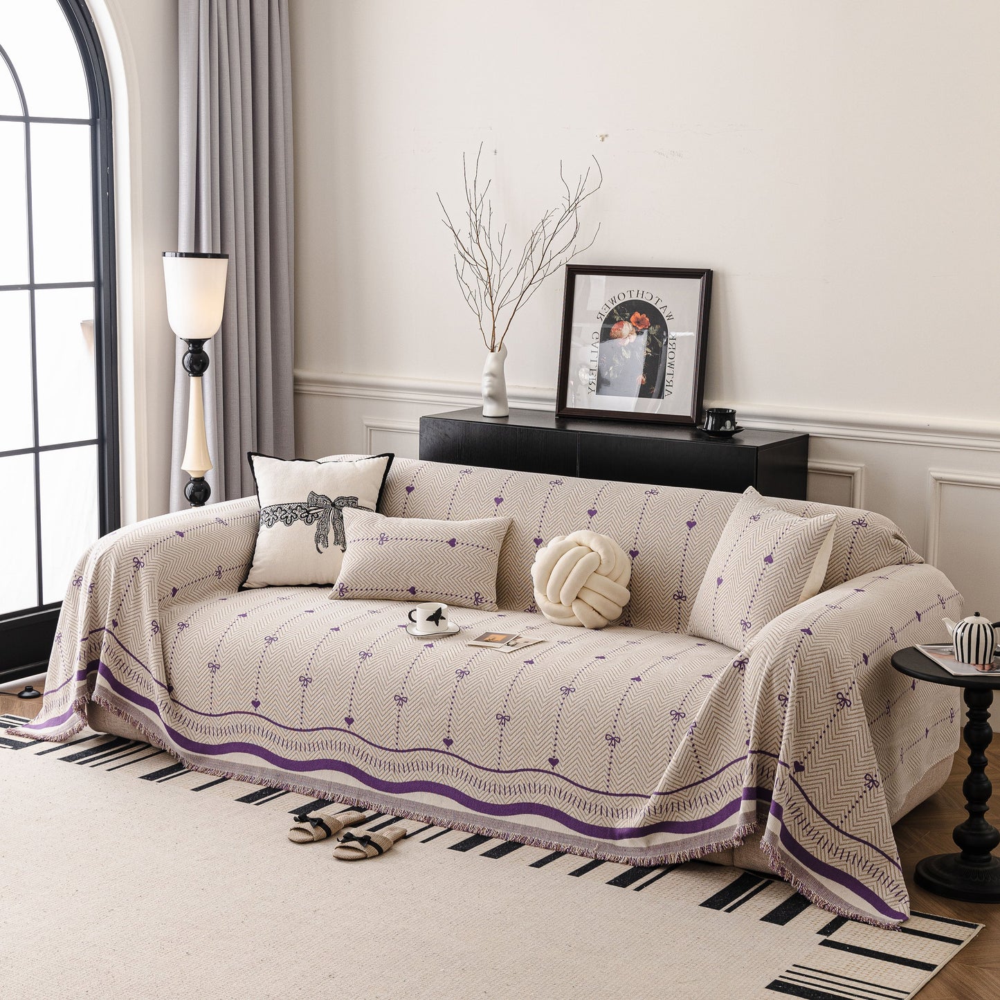Chenille Couch Throw Cover Decorative Herringbone Sofa Blanket Protector for Couch