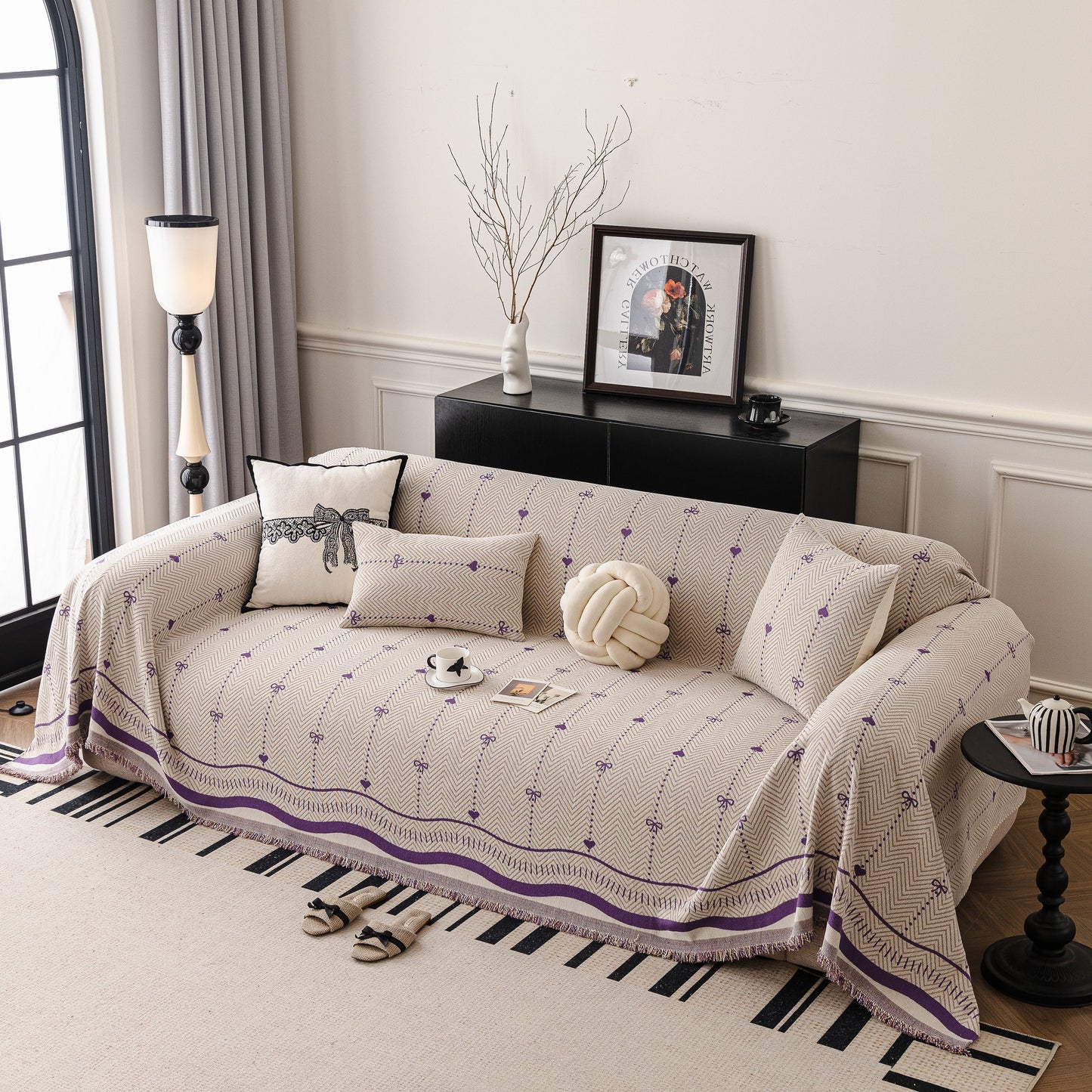 Chenille Couch Throw Cover Decorative Herringbone Sofa Blanket Protector for Couch