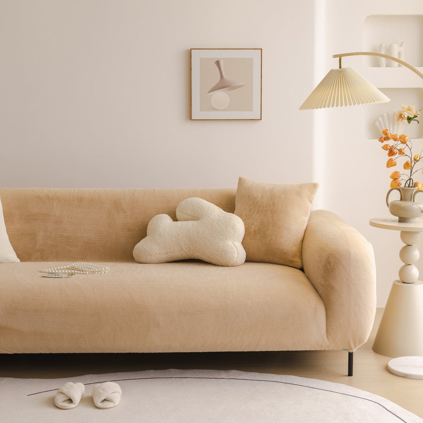 Soft Plush Warm Sofa Cover Stretchable Cozy Velvet Couch Protector for Fall & Winter