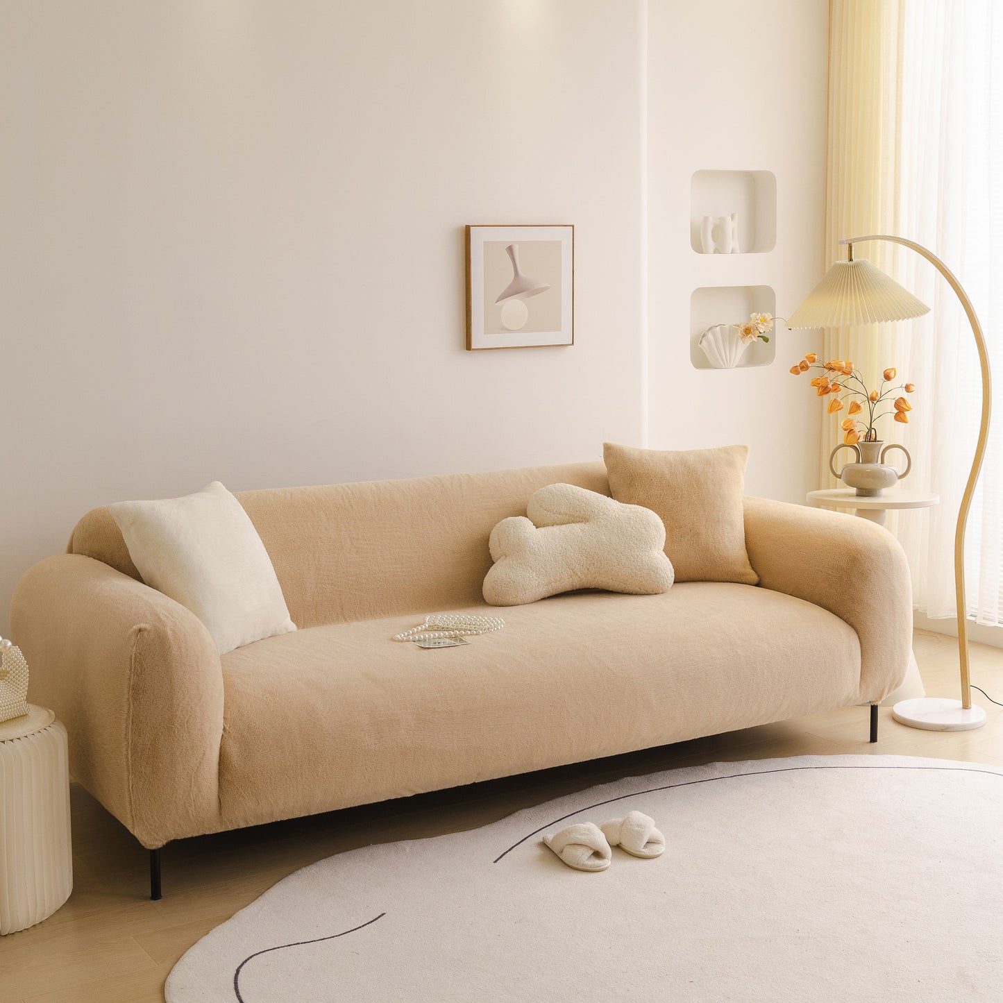Soft Plush Warm Sofa Cover Stretchable Cozy Velvet Couch Protector for Fall & Winter