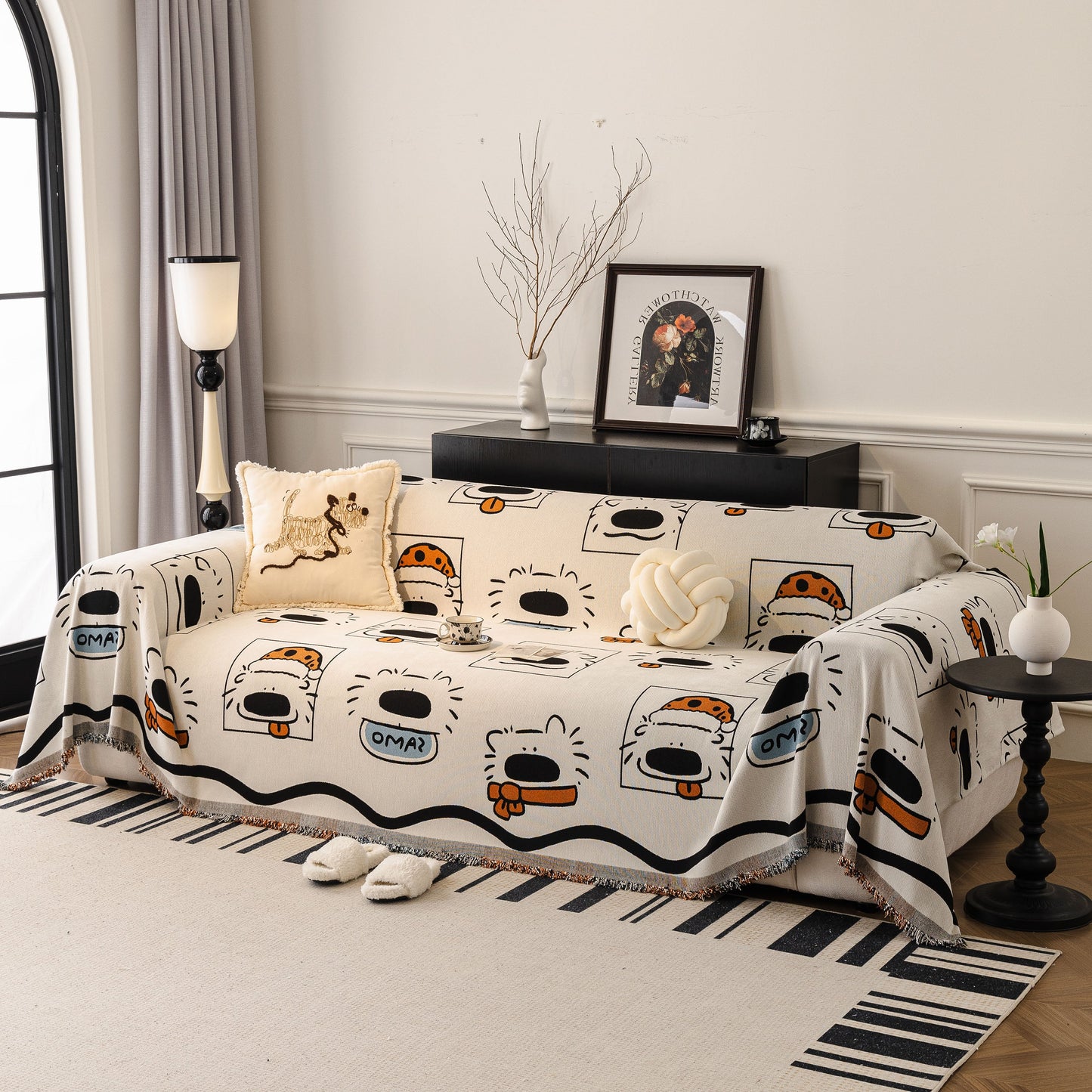 Cute Chenille Couch Cover Throw, Cartoon Soft Washable Sofa Cover for Sectional Sofas