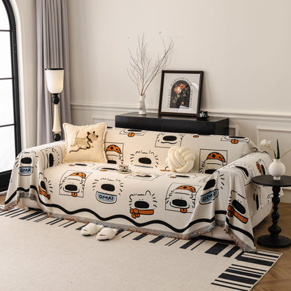 Cute Chenille Couch Cover Throw, Cartoon Soft Washable Sofa Cover for Sectional Sofas