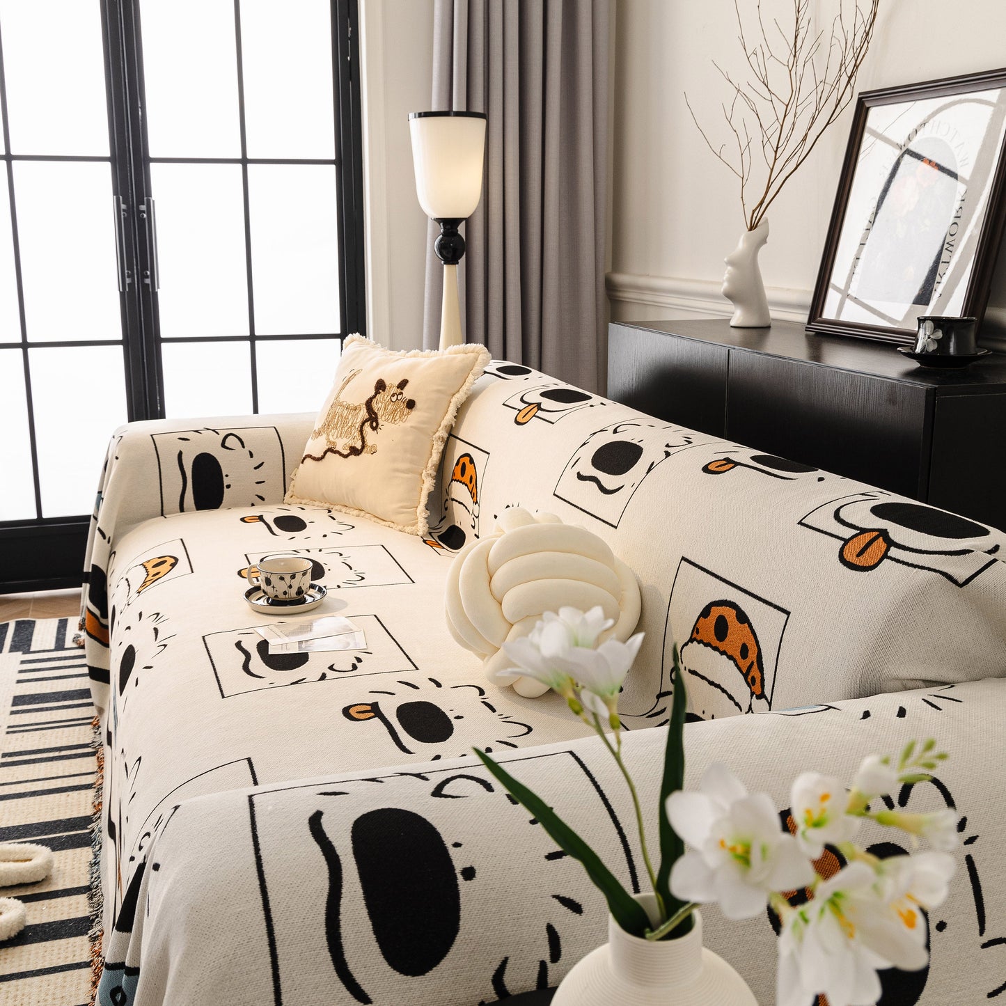 Cute Chenille Couch Cover Throw, Cartoon Soft Washable Sofa Cover for Sectional Sofas