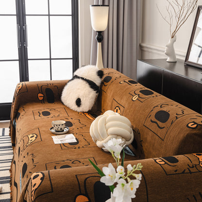 Cute Chenille Couch Cover Throw, Cartoon Soft Washable Sofa Cover for Sectional Sofas